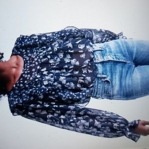 SEXY SHEER GAUZY RUFFLED FLORAL XL 44 BUST Lucky Brand Top Blouse